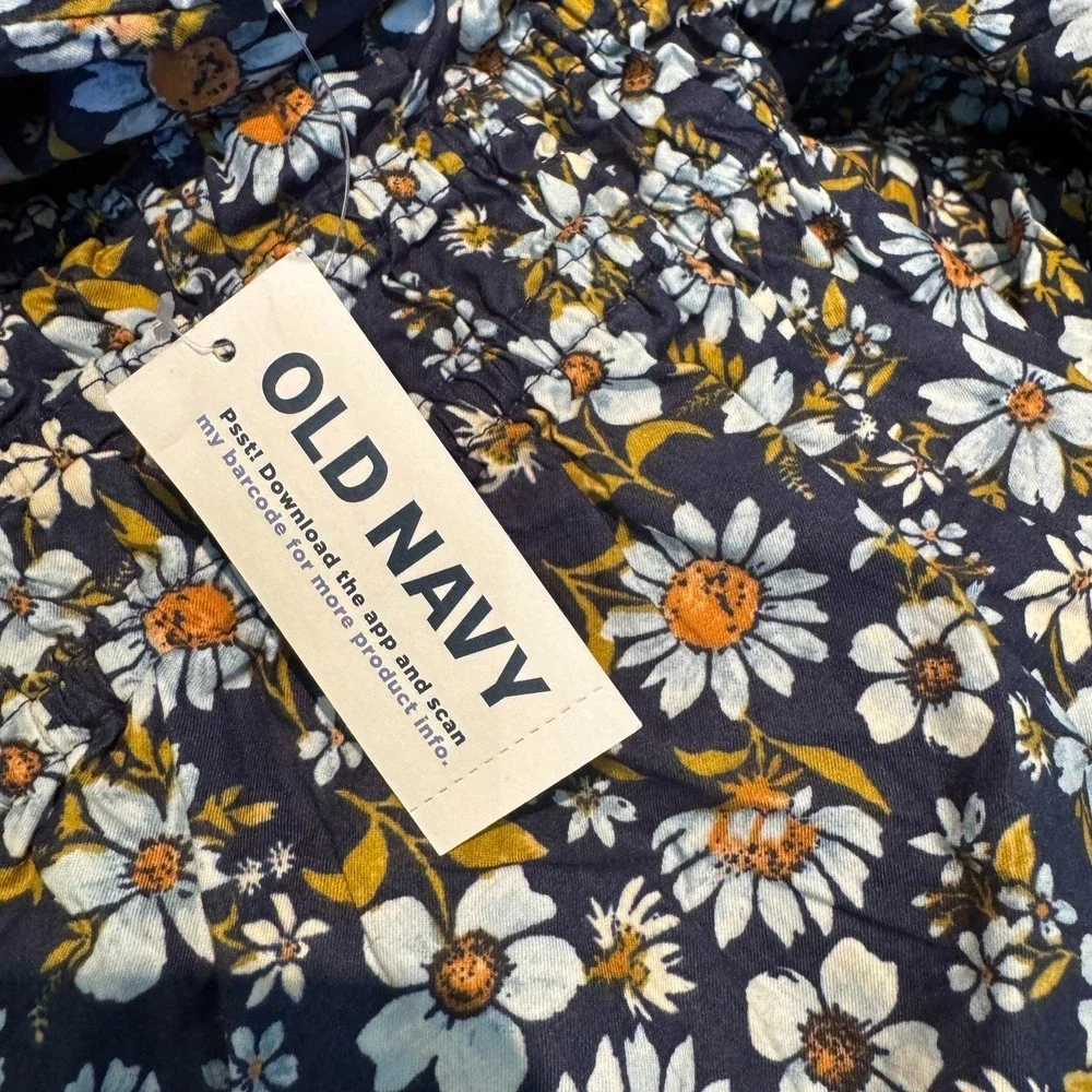 Old Navy Babydoll Peasant Smocked Top Womens XL Tall Blue Floral Puff Sleeve NEW